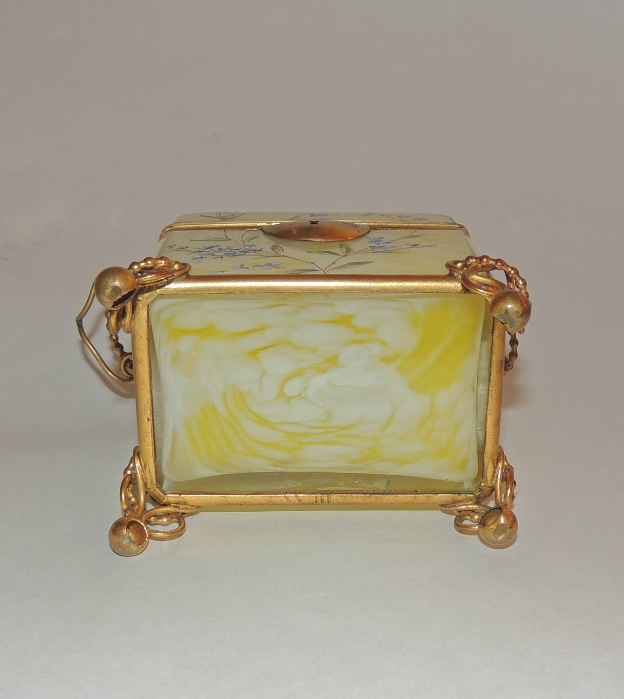 Rare Bohemian Marbleized Glass Hand-Painted Enameled Ormulo Casket Box 1