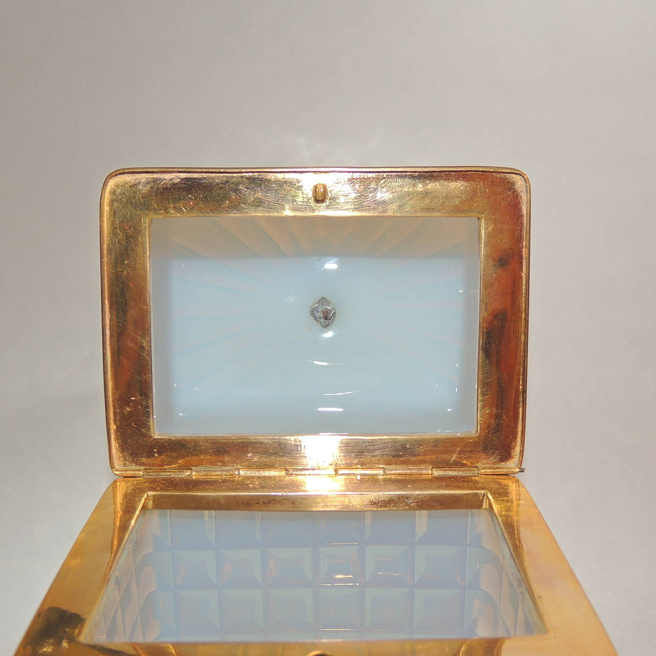 Rare French White Opaline Ribbed Ormolu Dore Glass Casket Box with Key 2
