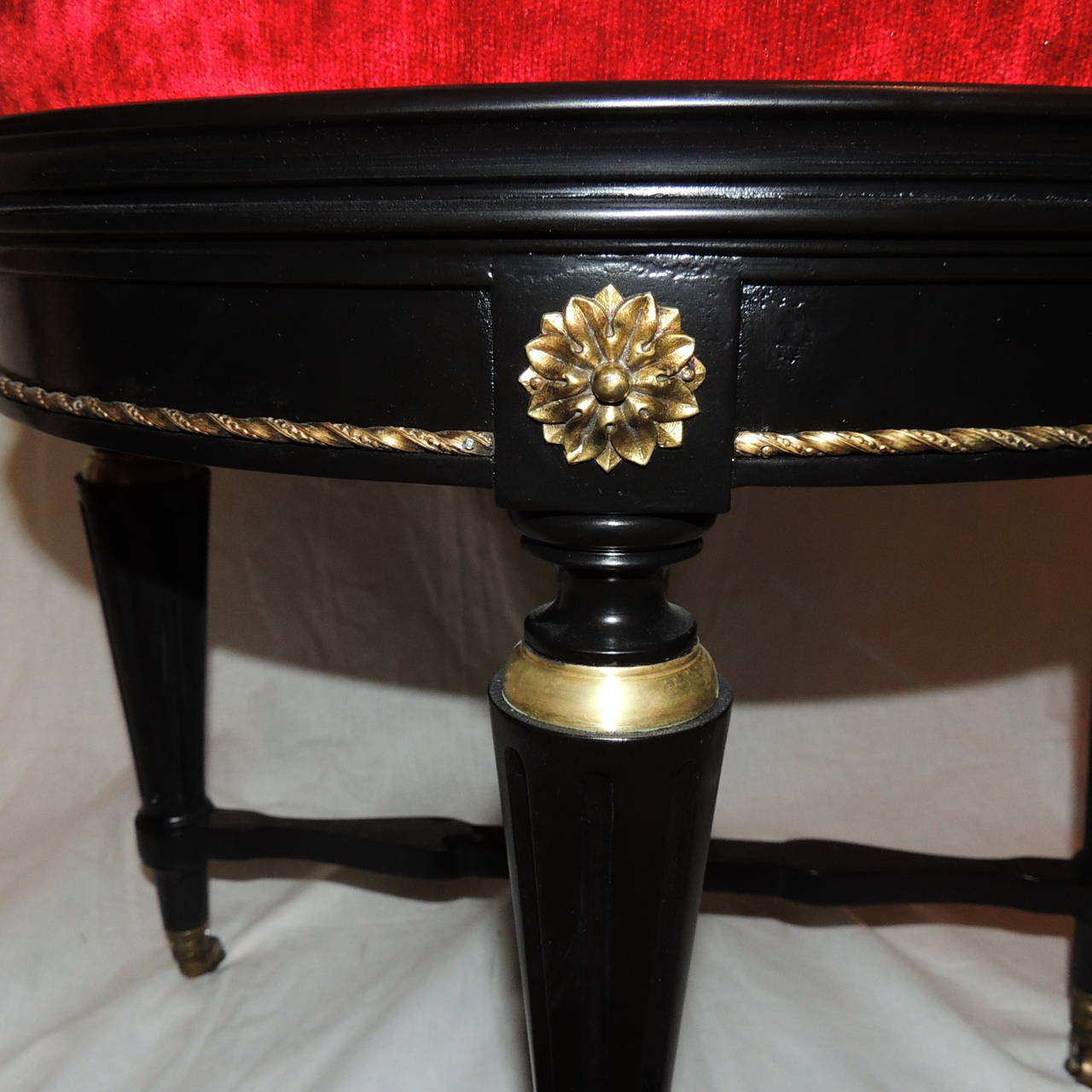 French Pair of Black Lacquered Bronze Ormolu Benches Maison Jansen Stools 1