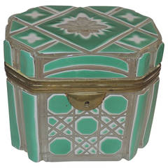 Incredible 19th Century Bohemian Ormolu White and Green Glass Crystal Casket Box