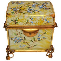 Rare Bohemian Marbleized Glass Hand-Painted Enameled Ormulo Casket Box