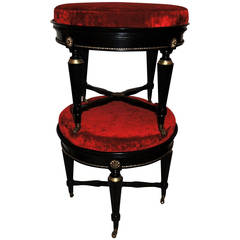 French Pair of Black Lacquered Bronze Ormolu Benches Maison Jansen Stools