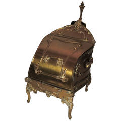 Antique Wonderful French Bronze Brass Coal Scuttle Box with Original Insert and Shovel