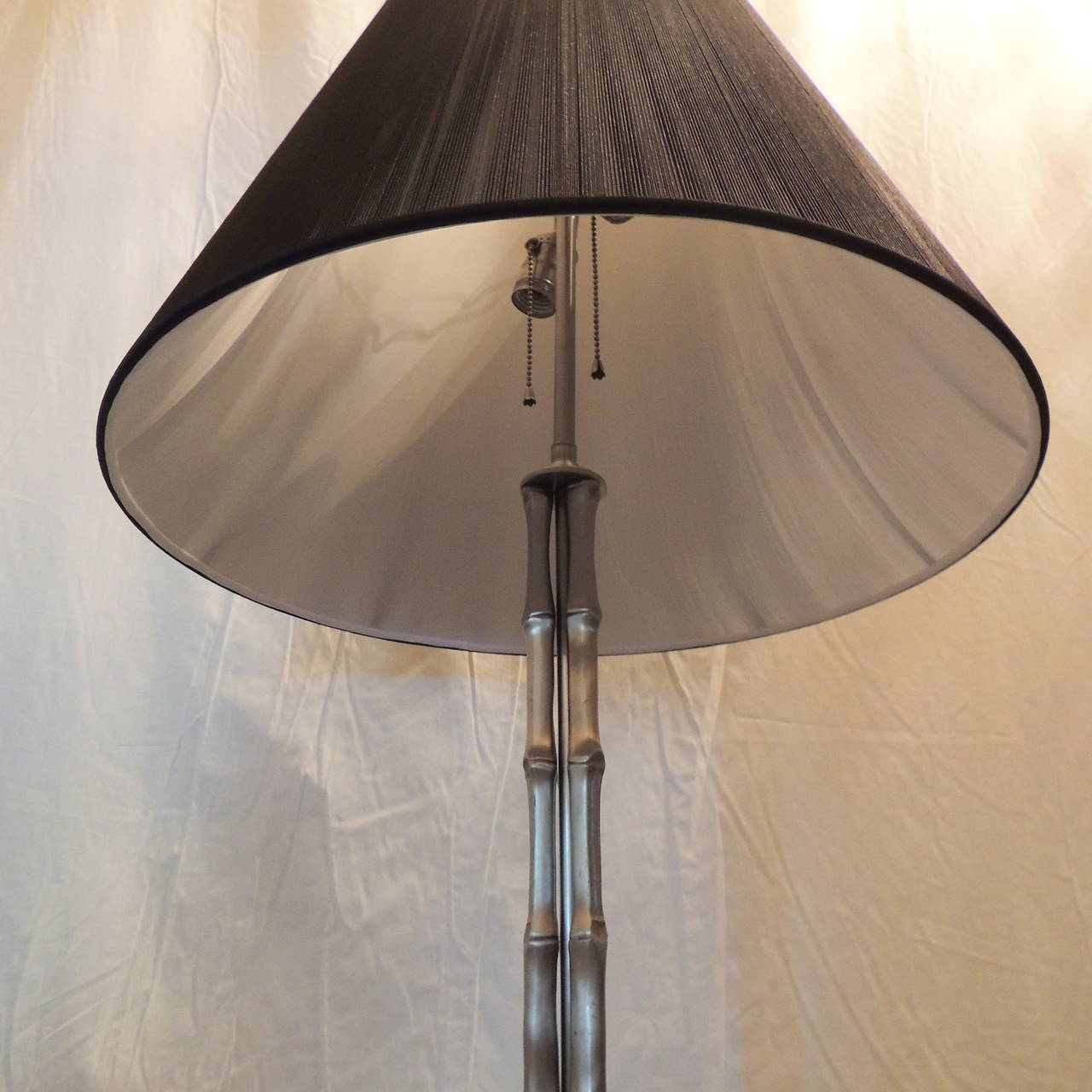 French Mid-Century Silvered Bronze Faux Bamboo Floor Lamp by Maison Baguès For Sale 2