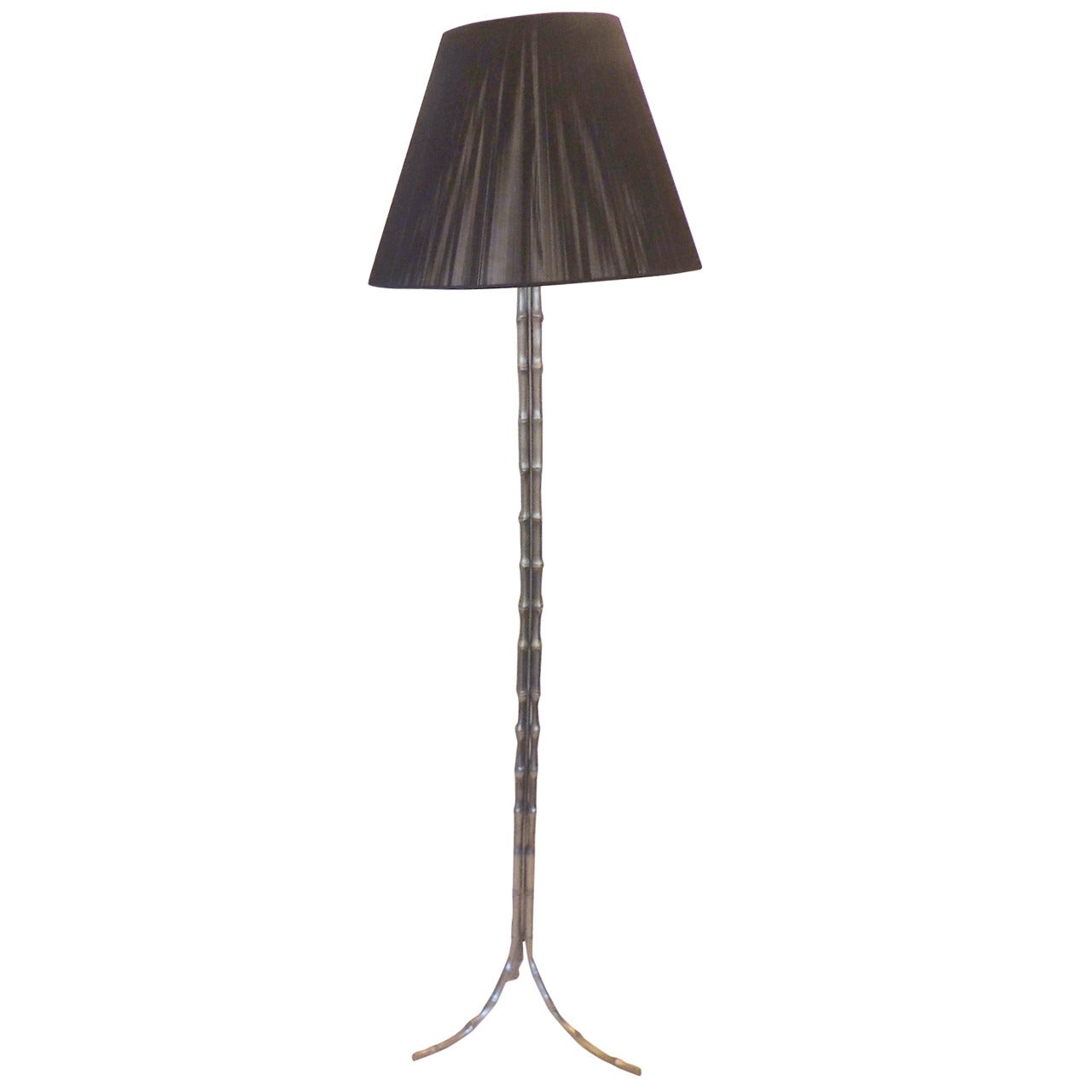 French Mid-Century Silvered Bronze Faux Bamboo Floor Lamp by Maison Baguès For Sale