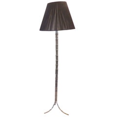 French Mid-Century Silvered Bronze Faux Bamboo Floor Lamp by Maison Baguès