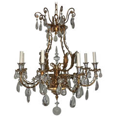 Extraordinary French Eight-Light Gilt Beaded and Rock Crystal Bagues Chandelier