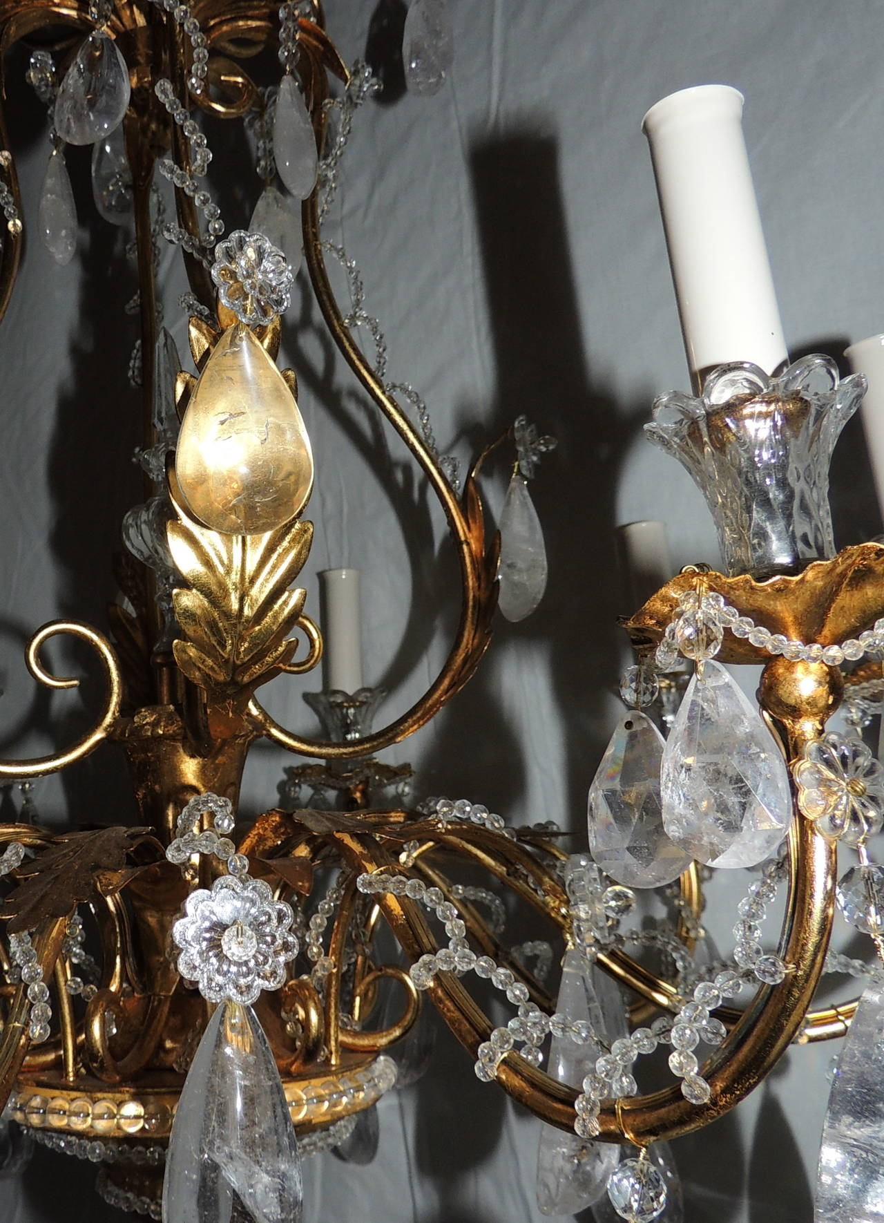 Extraordinary French Eight-Light Gilt Beaded and Rock Crystal Bagues Chandelier In Excellent Condition In Roslyn, NY