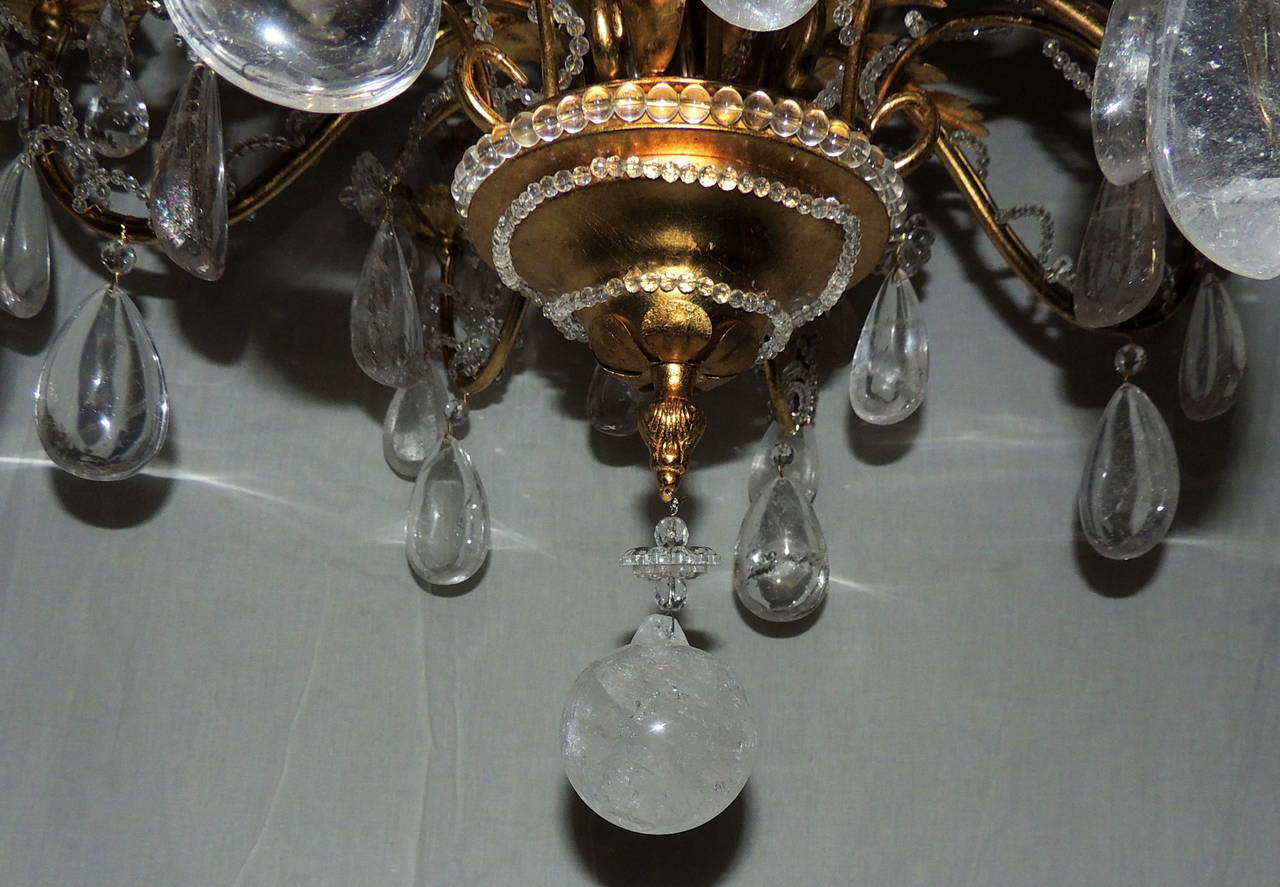 Extraordinary French Eight-Light Gilt Beaded and Rock Crystal Bagues Chandelier 1