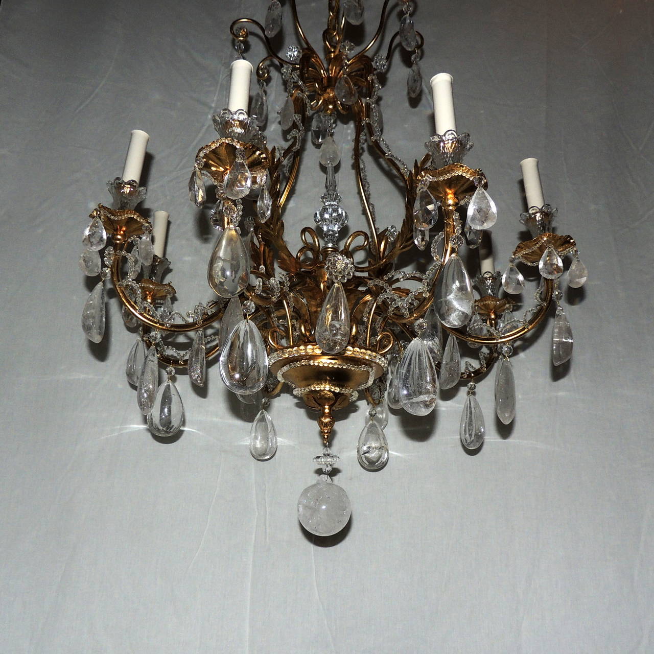 Extraordinary French Eight-Light Gilt Beaded and Rock Crystal Bagues Chandelier 2