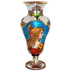 Wonderful Austrian Art Nouveau Sterling & Enamel Vase with a Beautiful Woman