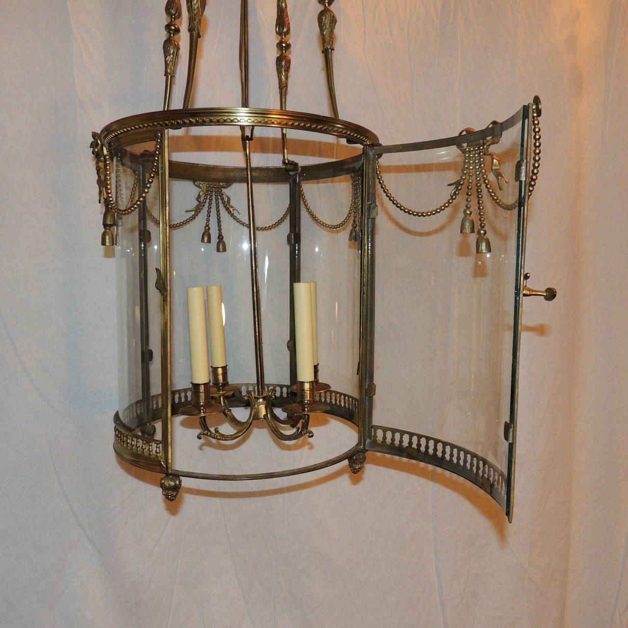 French Ormolu Bronze Large Bow, Ribbon and Tassel -Four Light Lantern with Door 4