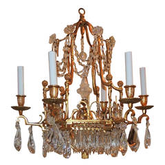 Wonderful Hexagon French Dore Bronze and Crystal Six-Light Bagues Chandelier