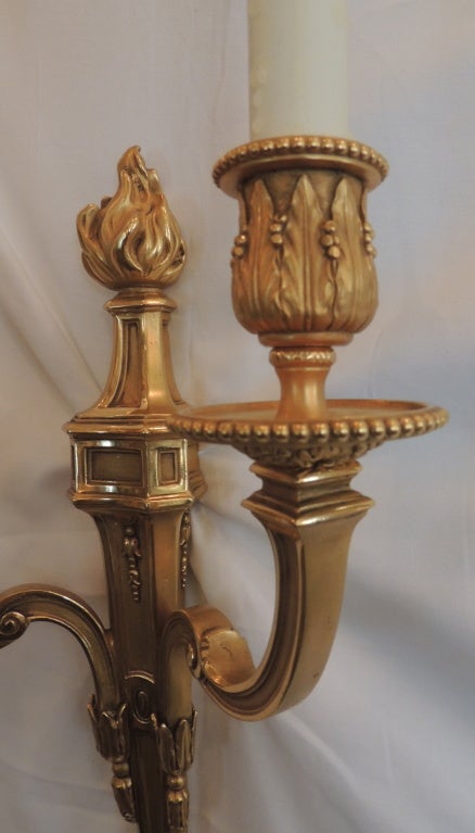 An Elegant Pair Of Dore Bronze Caldwell 2 Arm Flame Top Wall Sconces
