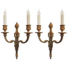An Elegant Pair Of Dore Bronze Caldwell 2 Arm Flame Top Wall Sconces