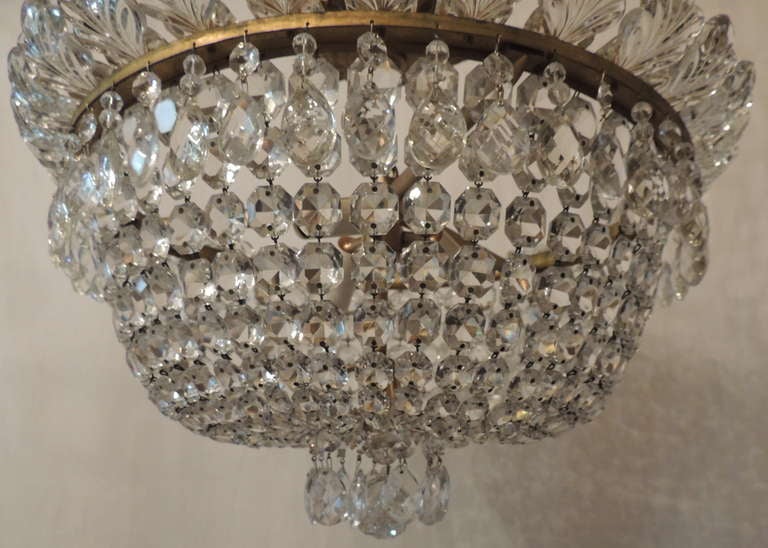 French Crystal & Bronze Flush Mount Fixture