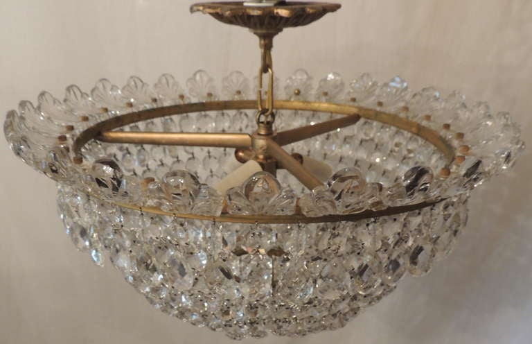 Crystal & Bronze Flush Mount Fixture In Excellent Condition In Roslyn, NY