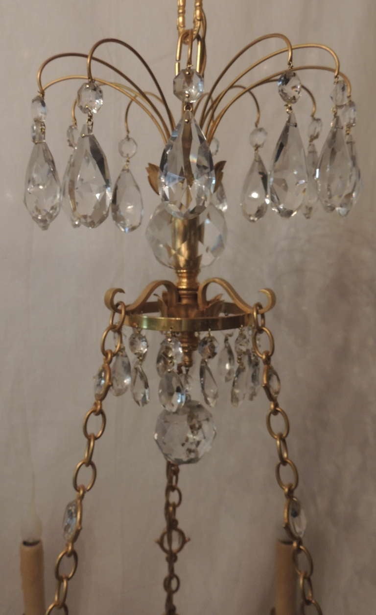 Neoclassical Wonderful Baltic French Doré Bronze and Crystal Six-Light Chandelier