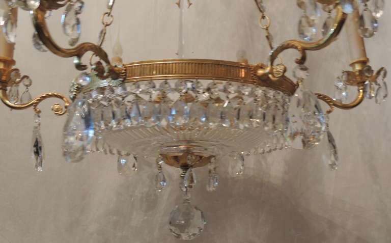 Wonderful Baltic French Doré Bronze and Crystal Six-Light Chandelier In Excellent Condition In Roslyn, NY