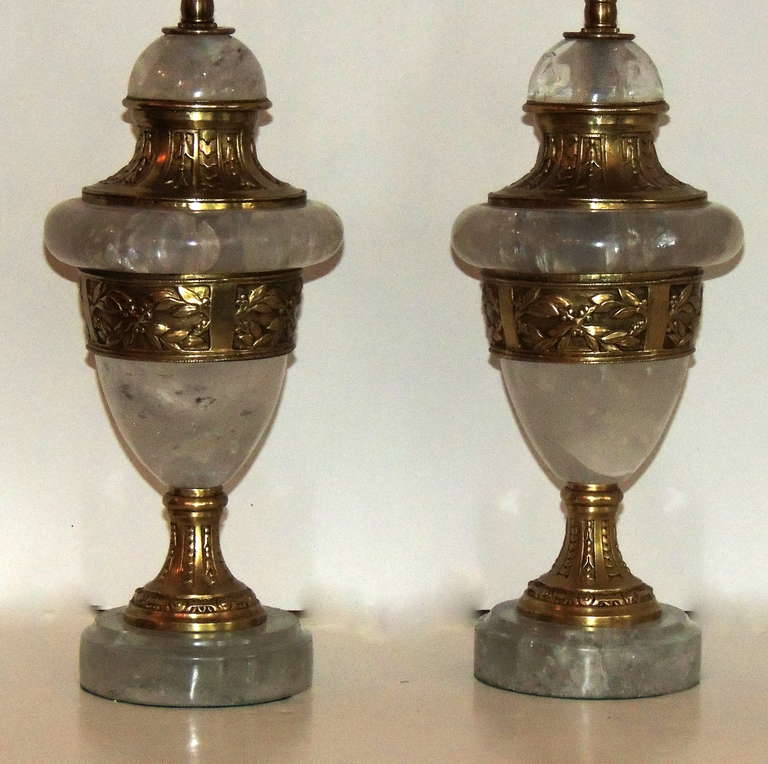 Neoclassical A Handsome Pair Of Rock Crystal And Bronze Ormolu Urn Shaped Lamps