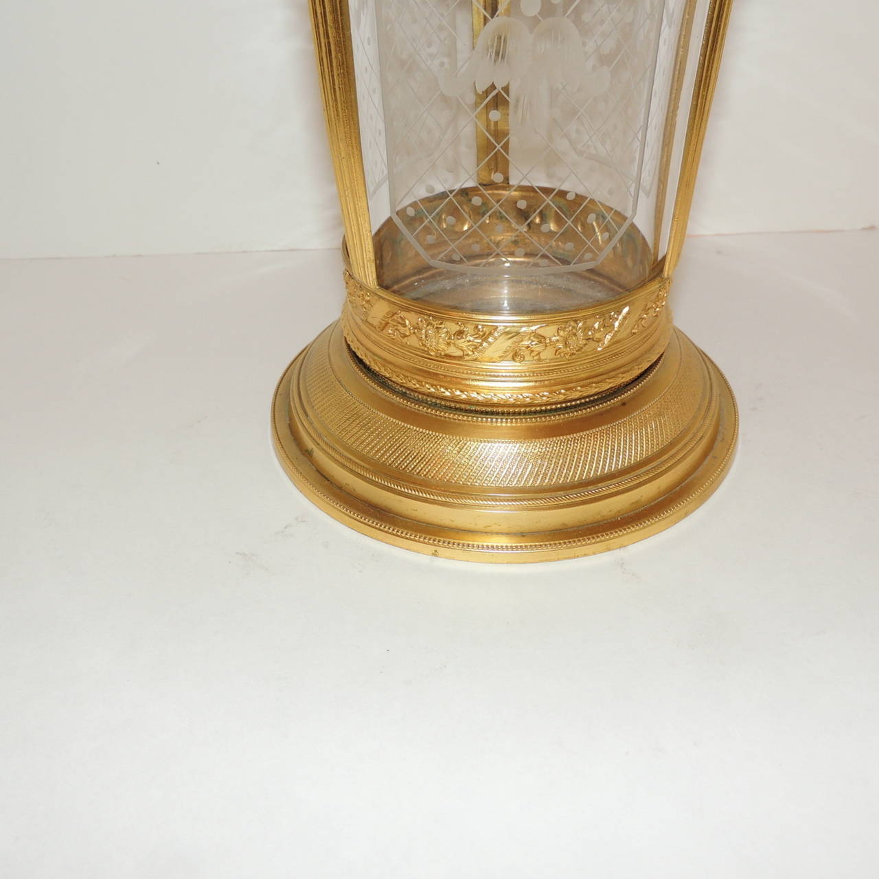 Early 20th Century Wonderful French Dore Bronze Ormolu Mounted and Etched Crystal Vase Centerpiece