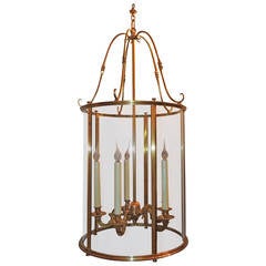Vintage Wonderful Gilt Bronze Louis XVI Large Lantern Fixture with Curved Glass Panels