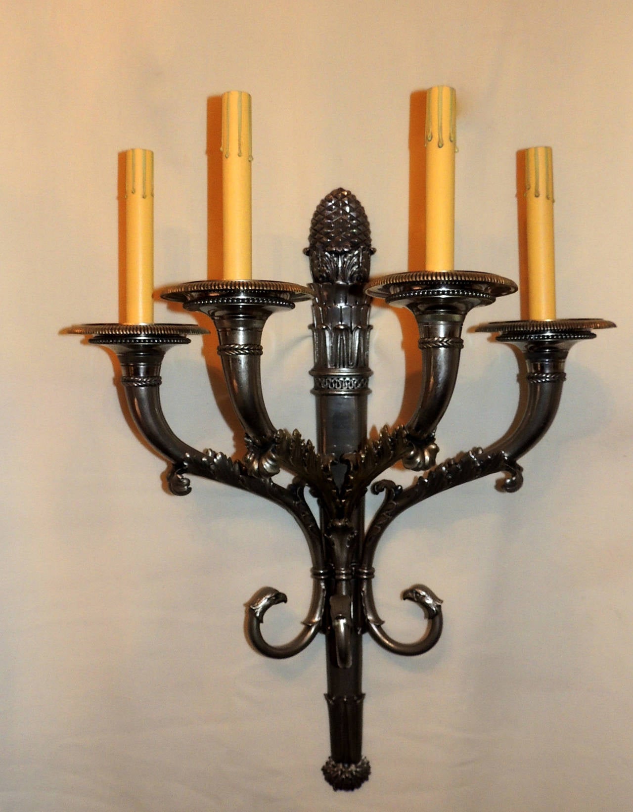 French Wonderful Pair of Neoclassical Empire Silvered Bronze Eagle Head Sconces
