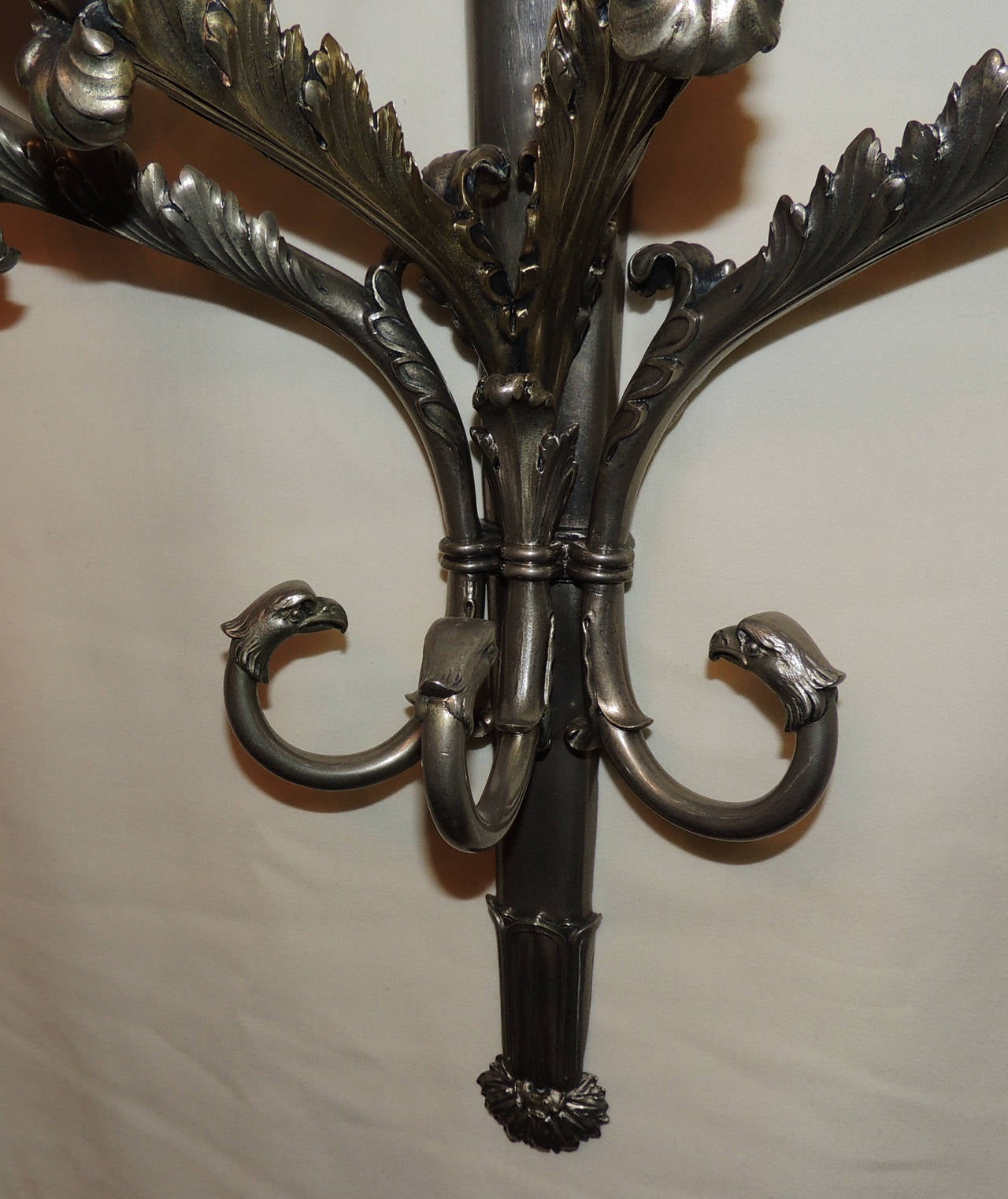 Wonderful Pair of Neoclassical Empire Silvered Bronze Eagle Head Sconces 2