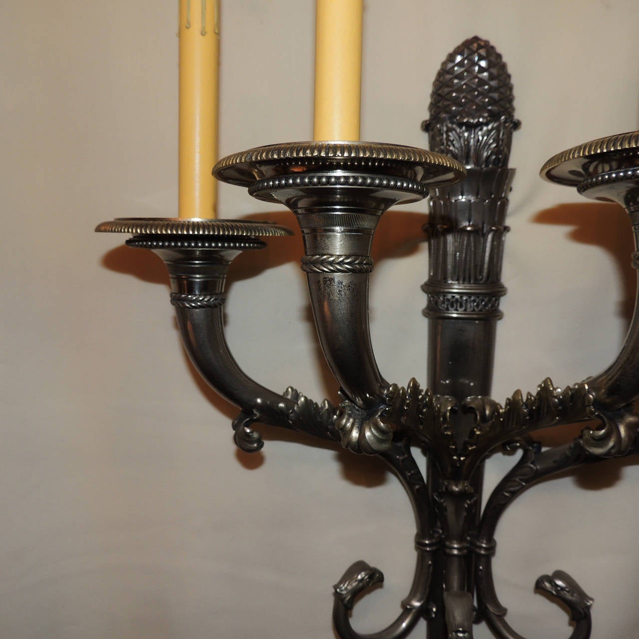 Mid-20th Century Wonderful Pair of Neoclassical Empire Silvered Bronze Eagle Head Sconces