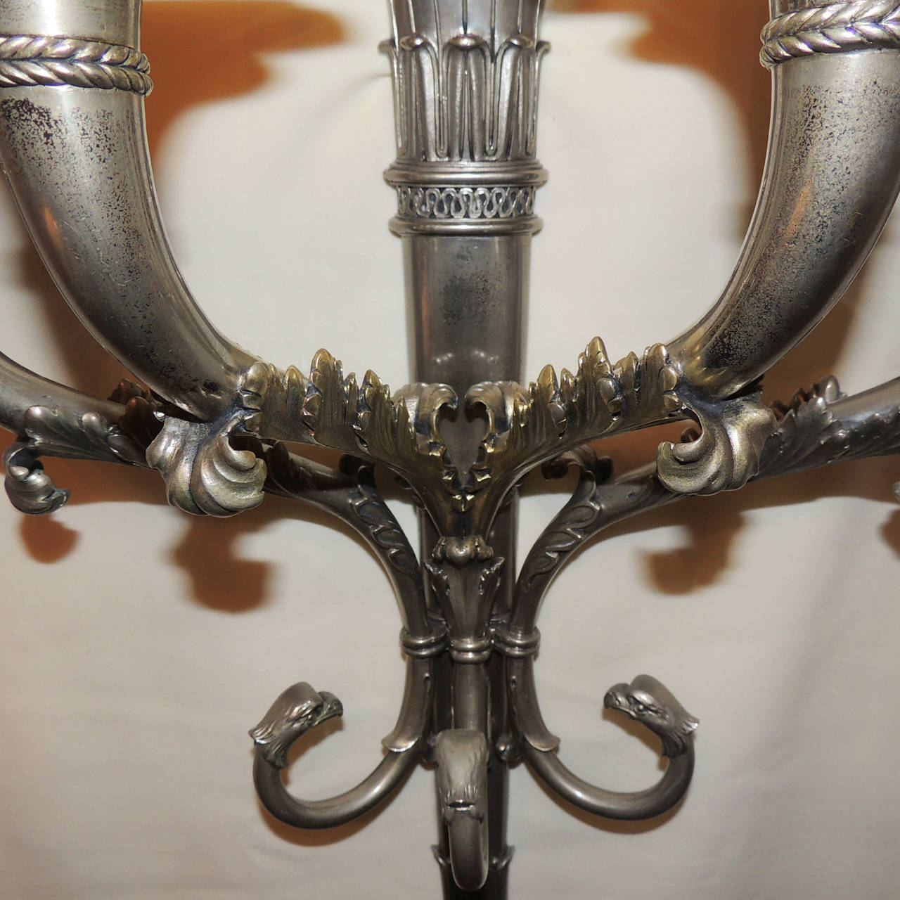 Wonderful Pair of Neoclassical Empire Silvered Bronze Eagle Head Sconces 3