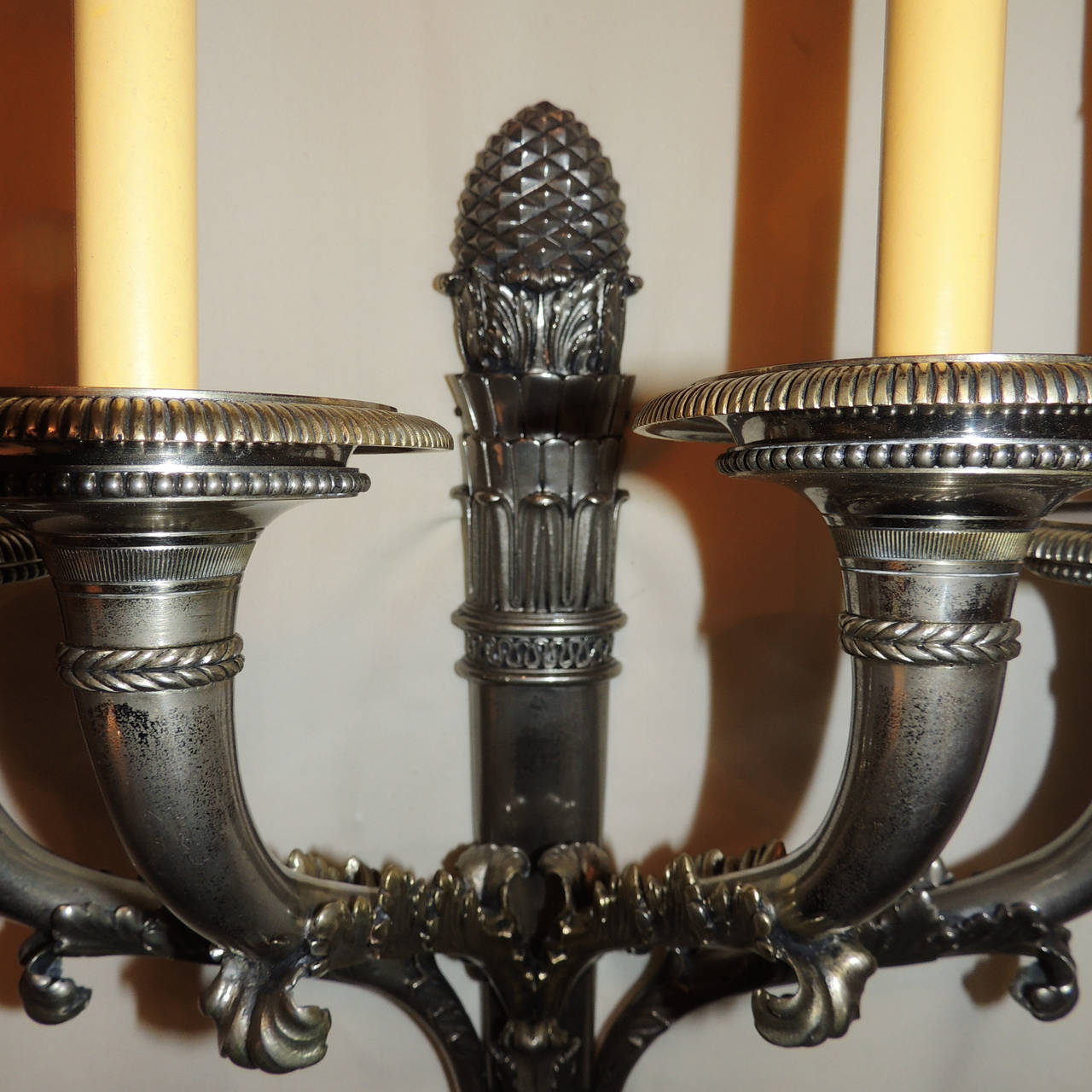 Wonderful Pair of Neoclassical Empire Silvered Bronze Eagle Head Sconces In Good Condition In Roslyn, NY