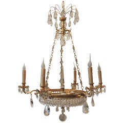Wonderful Baltic French Doré Bronze and Crystal Six-Light Chandelier