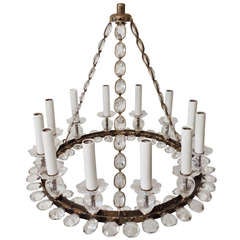 Vintage Mid Century 12 Light Brass & Crystal Chandelier