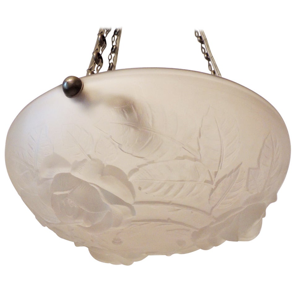 Wonderful Art Deco Glass and Silvered Bronze Bowl Fixture