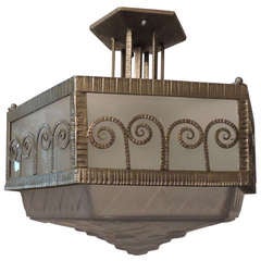 Vintage Art Deco Silvered Bronze 
Glass Fixture