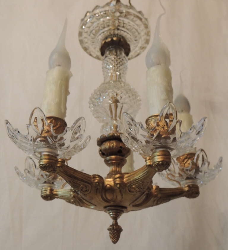 Gilt Very Fine French Dore Bronze and Cut Crystal Five-Light Chandelier Fixture For Sale