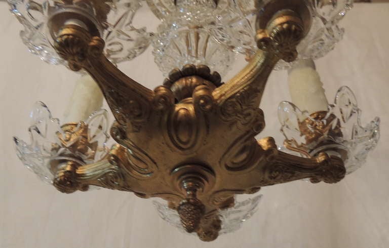 Very Fine French Dore Bronze and Cut Crystal Five-Light Chandelier Fixture In Good Condition For Sale In Roslyn, NY
