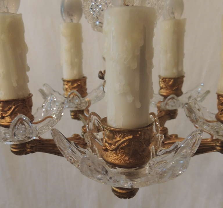 20th Century Very Fine French Dore Bronze and Cut Crystal Five-Light Chandelier Fixture For Sale