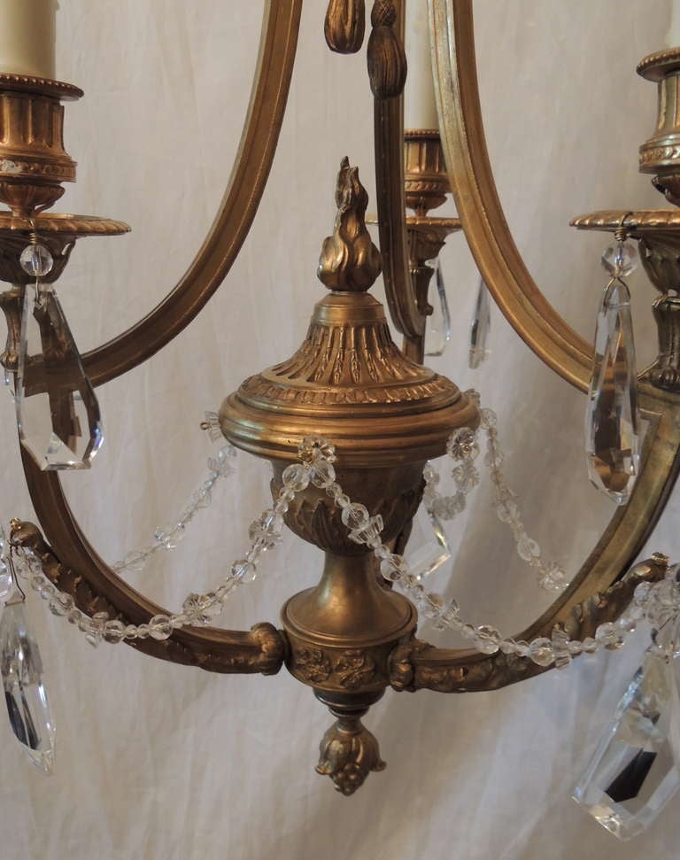 Gilt Elegant French Empire Doré Bronze Crystal Three-Light Fixture Chandelier For Sale