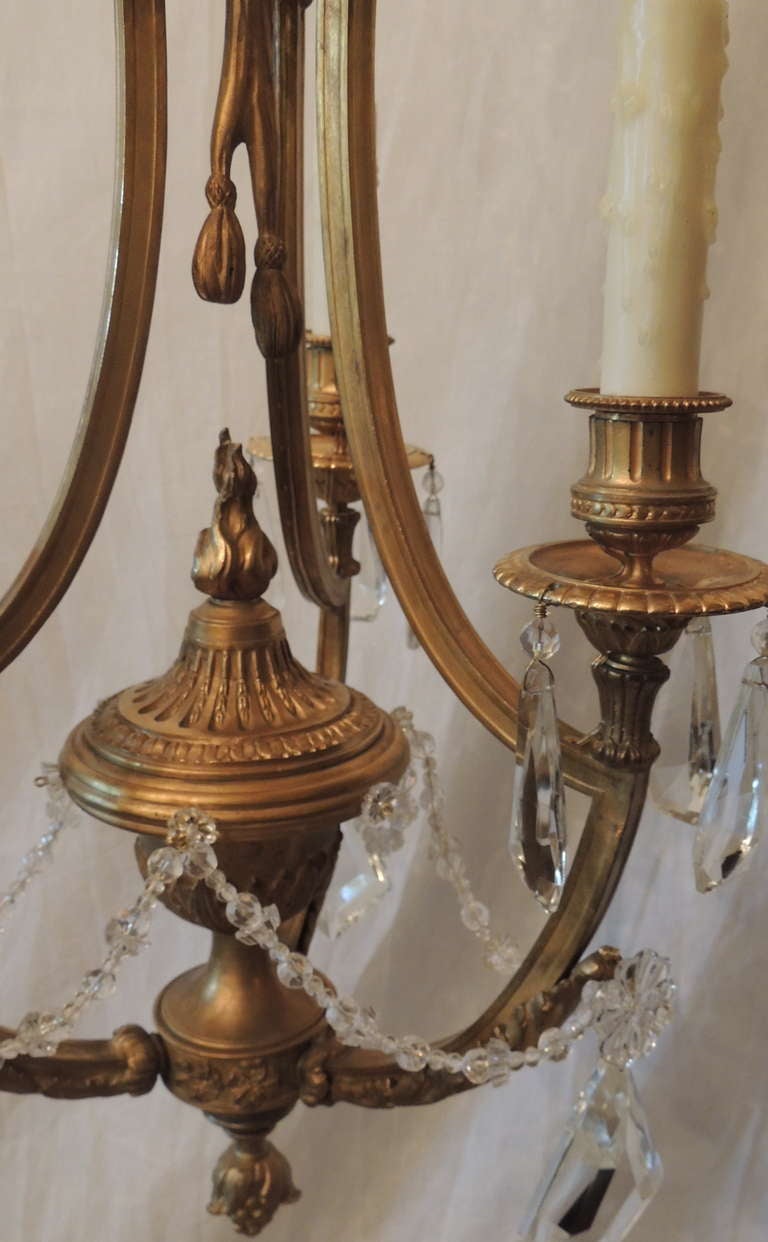 Elegant French Empire Doré Bronze Crystal Three-Light Fixture Chandelier In Good Condition For Sale In Roslyn, NY