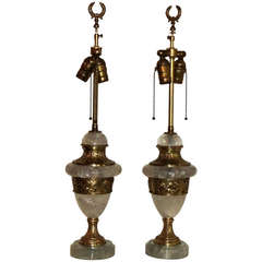 A Handsome Pair Of Rock Crystal And Bronze Ormolu Urn Shaped Lamps