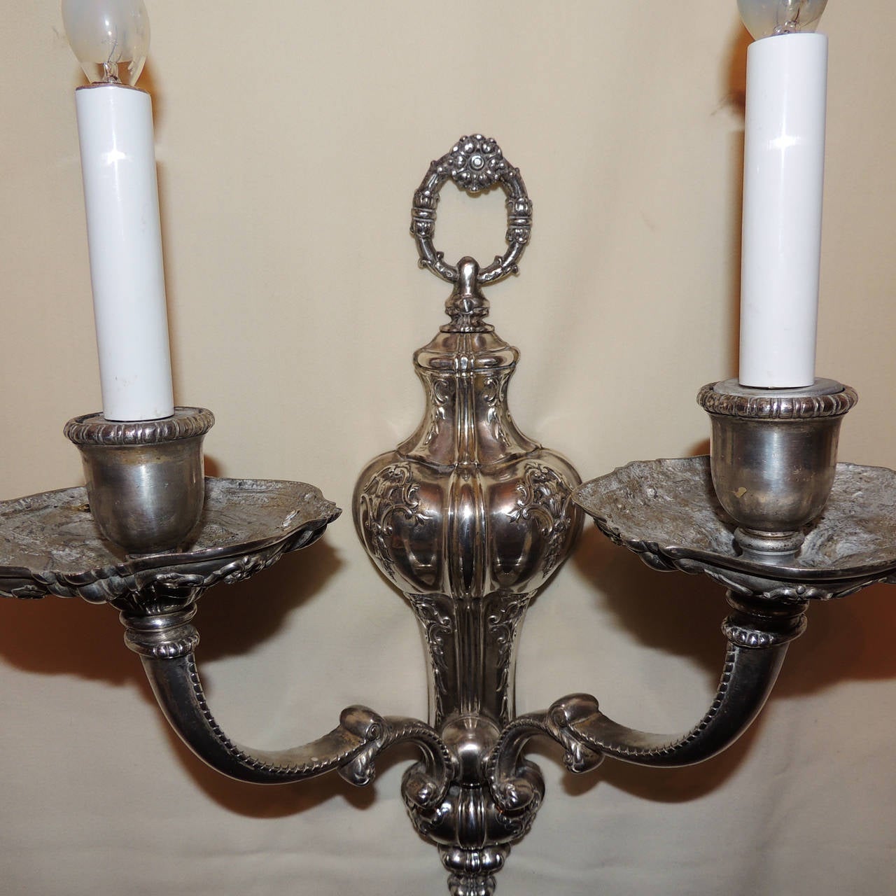 Exceptional Pair of Bronze Georgian Style Two-Light Sconces E. F. Caldwell In Good Condition For Sale In Roslyn, NY