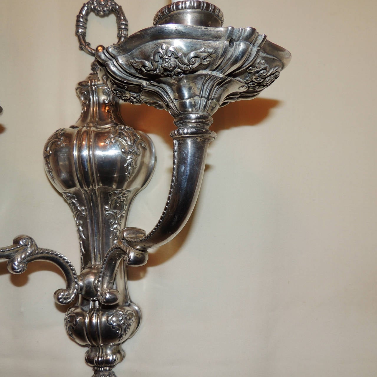 Silvered Exceptional Pair of Bronze Georgian Style Two-Light Sconces E. F. Caldwell For Sale