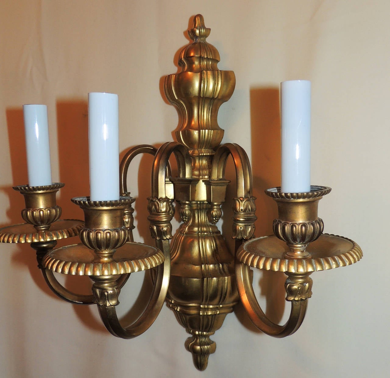 Wonderful Pair of Gilt Bronze Georgian Style Three-Light Sconces E. F. Caldwell For Sale 3