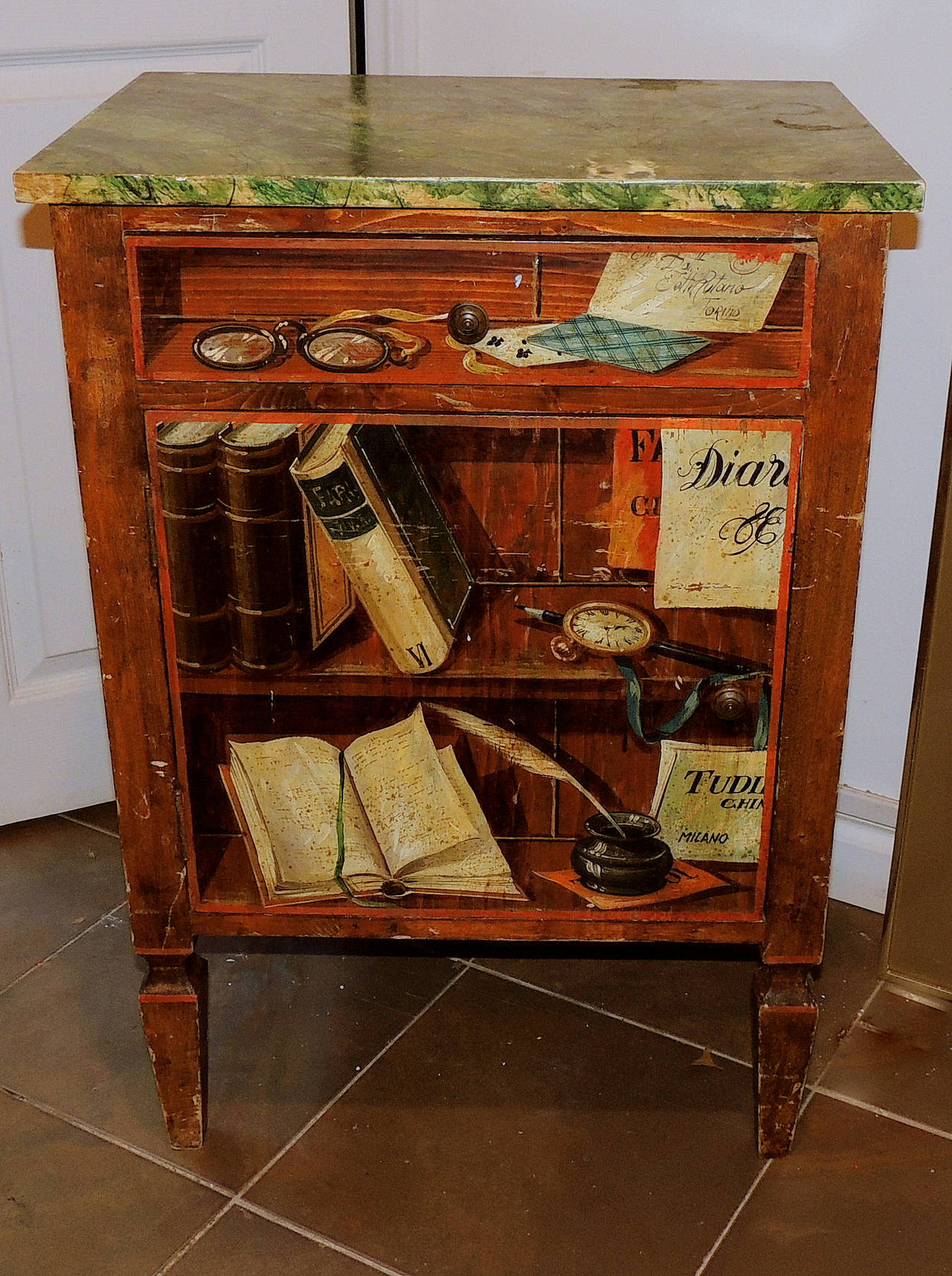 Wonderful Italian Pair of Hand-Painted Vintage Venetian Faux Cabinet End Tables