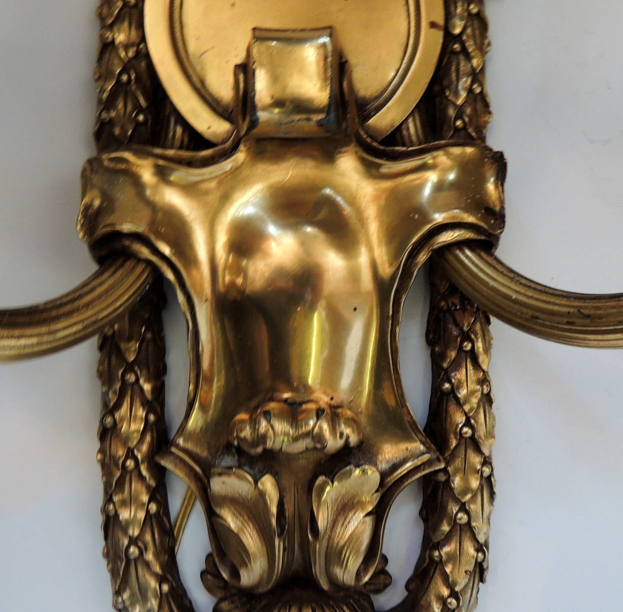 Elegant Set Six E.F. Caldwell Gilt Bronze Two-Arm Neoclassical Bow-Top Sconces 3