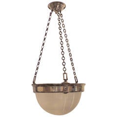 Vintage Holophane Glass Silvered Bronze Nickel Chrome Chandelier Fixture Pendent 12