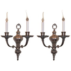 Vintage Exceptional Pair of Bronze Georgian Style Two-Light Sconces E. F. Caldwell