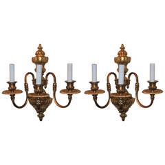 Wonderful Pair of Gilt Bronze Georgian Style Three-Light Sconces E. F. Caldwell 3