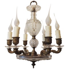 Neoclassical French Dore Bronze & Cut Crystal Six-Arm Empire Chandelier Fixture